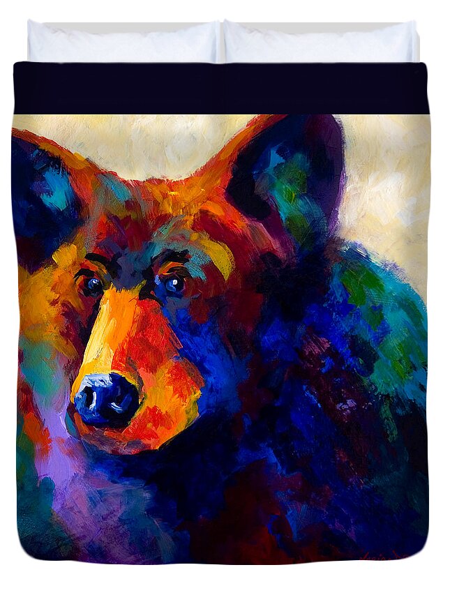 Bear Duvet Cover featuring the painting Beary Nice - Black Bear by Marion Rose