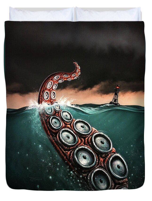 Squid Duvet Cover featuring the painting Beast 1 by Jerry LoFaro