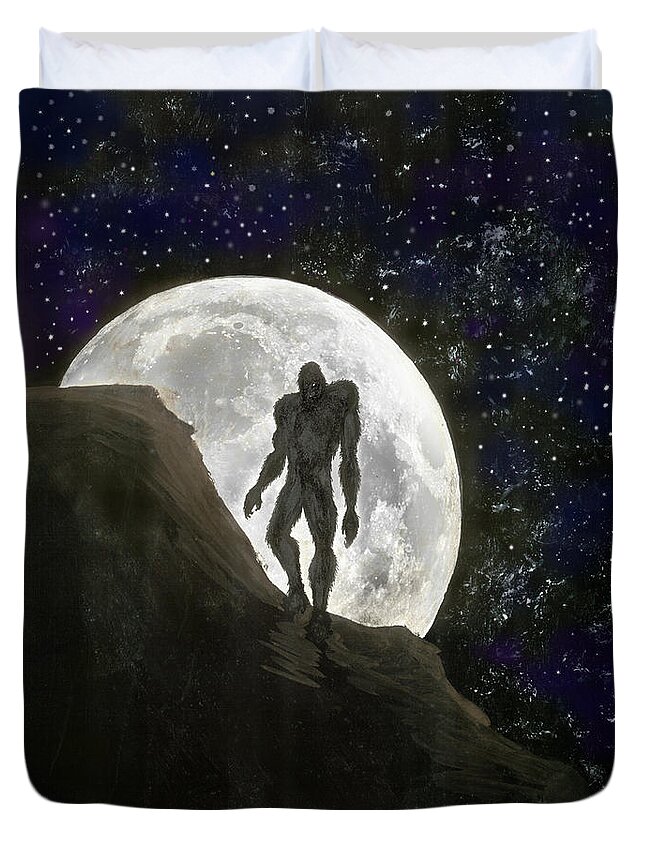 Beast Duvet Cover featuring the painting Beast at Full Moon by Kevin Middleton