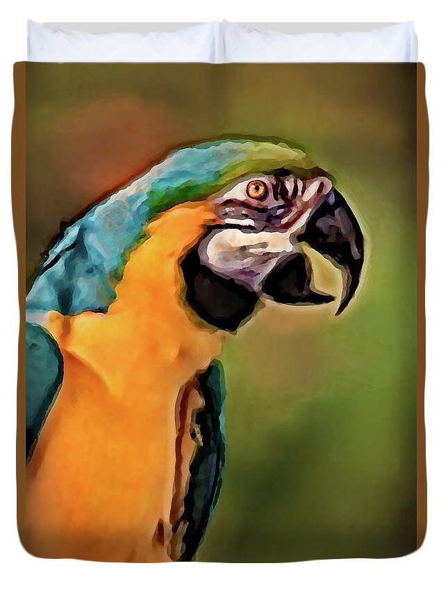 Bird Duvet Cover featuring the digital art Beautiful Artistic Macaw by Don Johnson