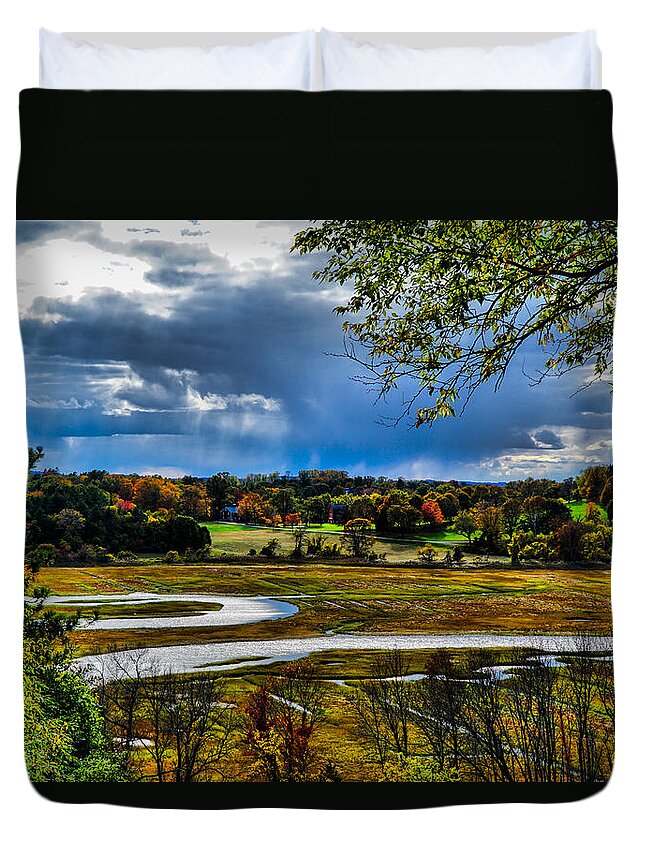 Landscape Duvet Cover featuring the photograph Beautiful Autumn evening by Lilia D