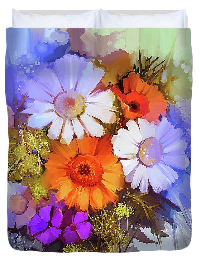Flowers Duvet Cover featuring the painting Beautiful Blooms by Gull G
