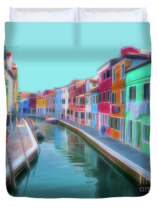 2017 Duvet Cover featuring the digital art Beautiful Burano Venice Italy by Jack Torcello