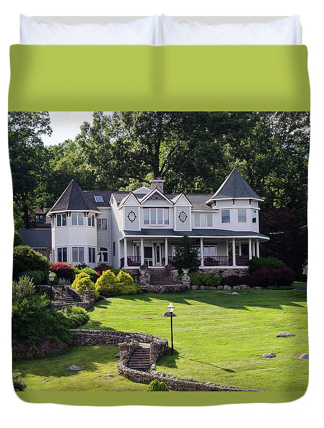 Real Estate Duvet Cover featuring the photograph Beautiful Home on Lake Hopatcong by Maureen E Ritter