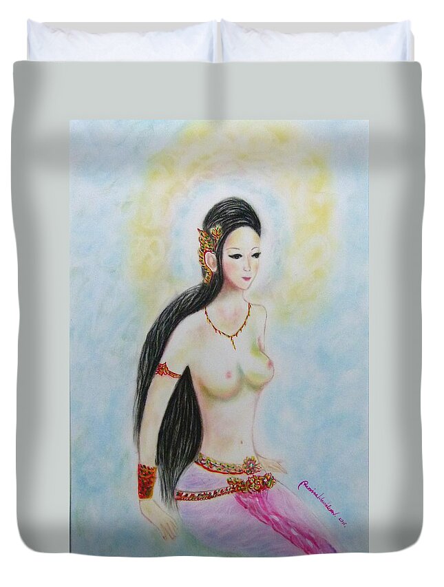  Duvet Cover featuring the painting Beautiful lady by Wanvisa Klawklean