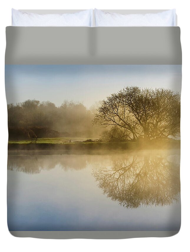 Sunrise Duvet Cover featuring the photograph Beautiful Misty River Sunrise by Christina Rollo