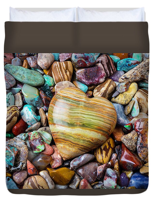 Stone Duvet Cover featuring the photograph Beautiful Polished Colorful Stones by Garry Gay
