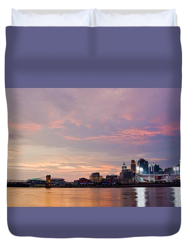 Ohio River Sunset Duvet Cover featuring the photograph Beautiful OHIO River Sunset by Randall Branham