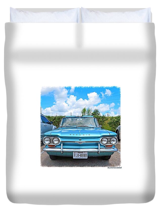 Beautiful Duvet Cover featuring the photograph #beautiful #turquoise #chevrolet by Austin Tuxedo Cat