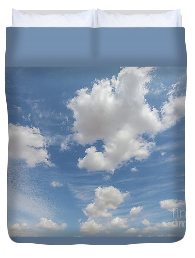 Clouds Duvet Cover featuring the photograph Beautiful white clouds and blue sky 96 by Simon Bratt