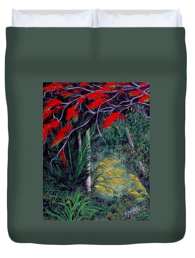 Royal Ponciana Duvet Cover featuring the painting Beauty around us 2 by Gloria E Barreto-Rodriguez