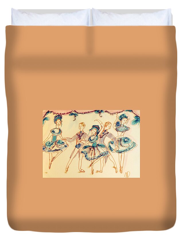Ballet Duvet Cover featuring the painting Beauty in blue ballet by Judith Desrosiers