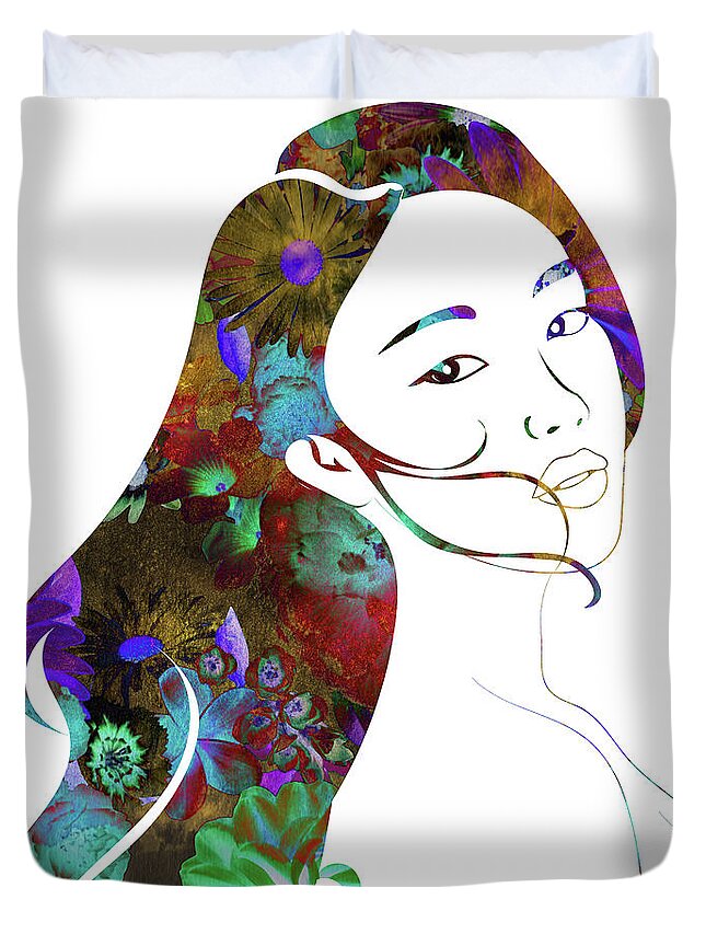 Woman Duvet Cover featuring the digital art Beauty Lingers by Stevyn Llewellyn