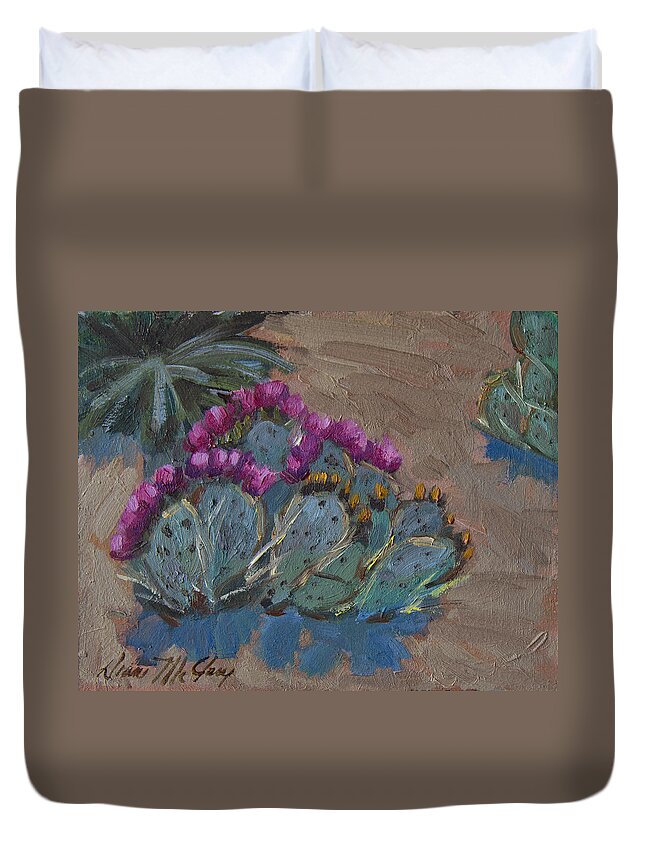 Cactus Duvet Cover featuring the painting Beavertail Cactus by Diane McClary