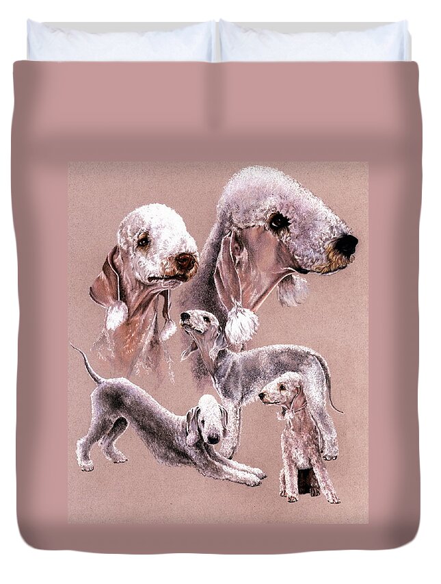 Dog Duvet Cover featuring the drawing Bedlington Terrier Collage by Barbara Keith