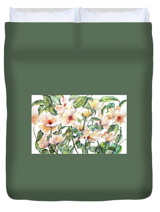 Floral Duvet Cover featuring the painting Bee Happy by Debbie Lewis
