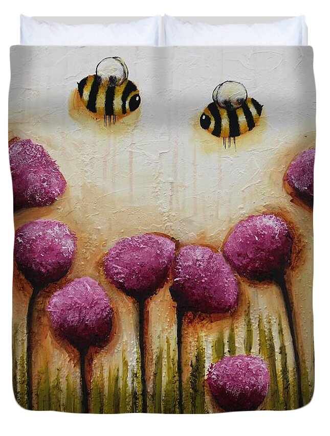 Whimsical Duvet Cover featuring the painting Bee Happy by Lucia Stewart