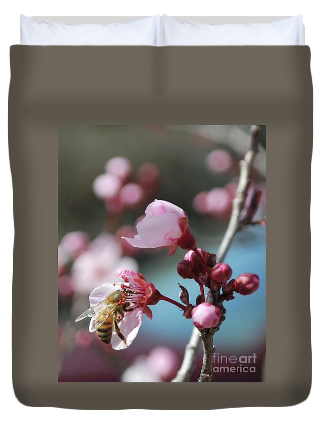  Duvet Cover featuring the photograph Bee in a Blossom by Heather Kirk