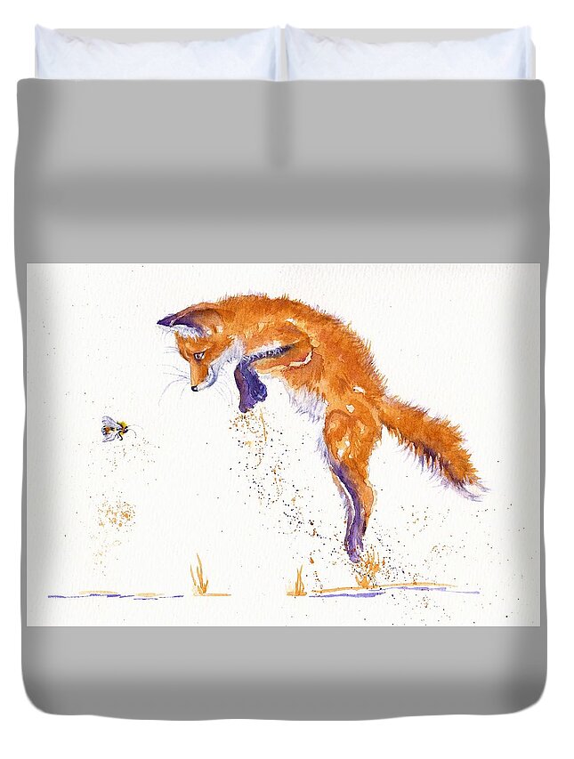 Fox Duvet Cover featuring the painting Bee Innocent by Debra Hall