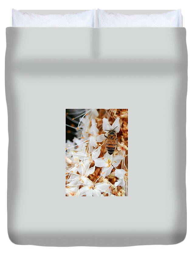 Flower Duvet Cover featuring the photograph Bee on Flowers 2 by Amy Fose