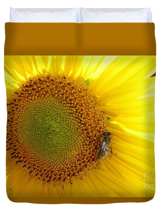 Artistic Duvet Cover featuring the photograph Bee on Sunflower by Jean Bernard Roussilhe