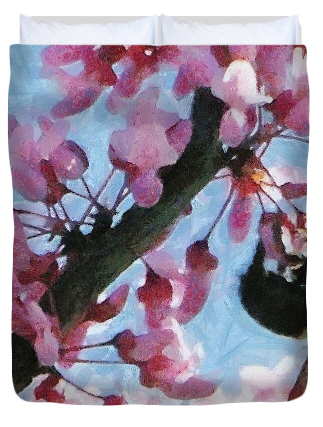 Bee Duvet Cover featuring the painting Bee to the Blossom by Jeffrey Kolker