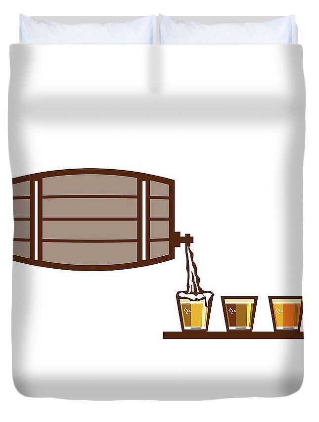 Beer Duvet Cover featuring the digital art Beer Flight Keg Pouring on Glass Retro by Aloysius Patrimonio