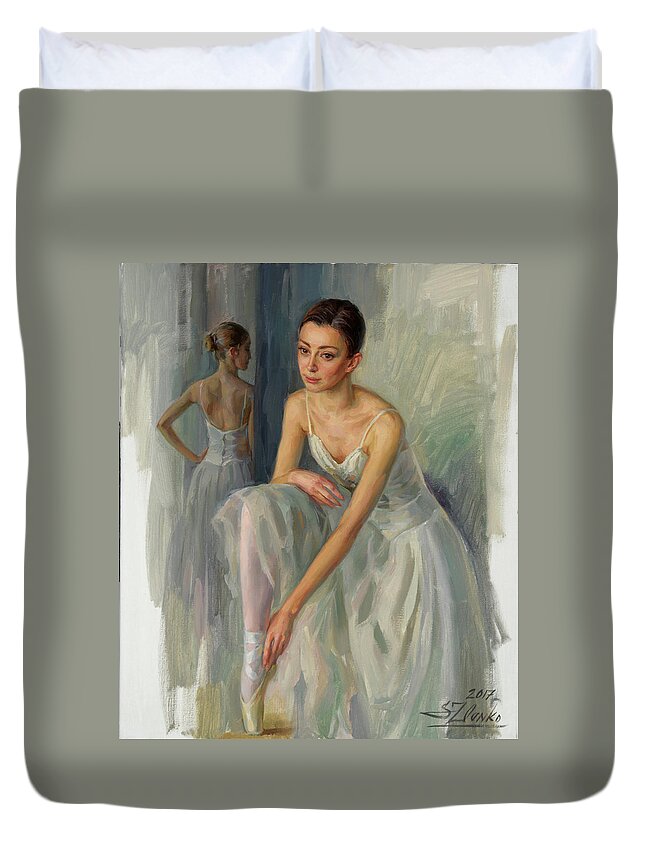 Ballet Duvet Cover featuring the painting Before a Rehearsal by Serguei Zlenko