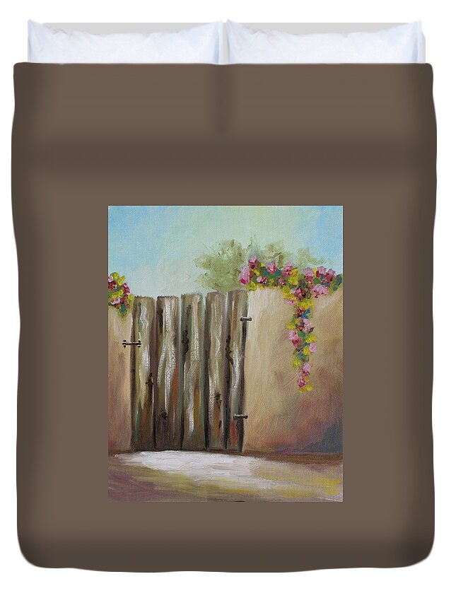 Oil Paintings Duvet Cover featuring the painting Behind the Gate by Theresa Cangelosi