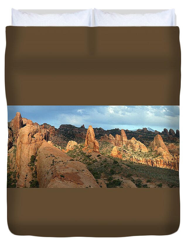 Utah Duvet Cover featuring the photograph Behind the Rocks Panoramic by Brett Pelletier