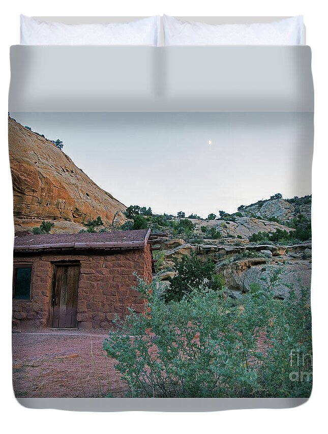 Behunin Duvet Cover featuring the photograph Behunin Cabin Capital Reef by Cindy Murphy - NightVisions