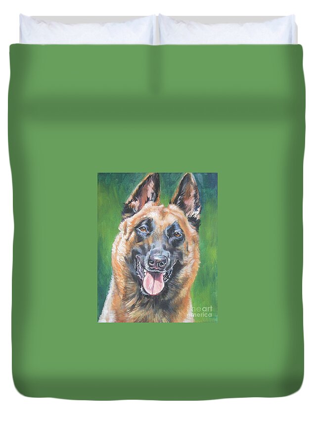 Belgian Malinois Duvet Cover featuring the painting Belgian Malinois smile by Lee Ann Shepard
