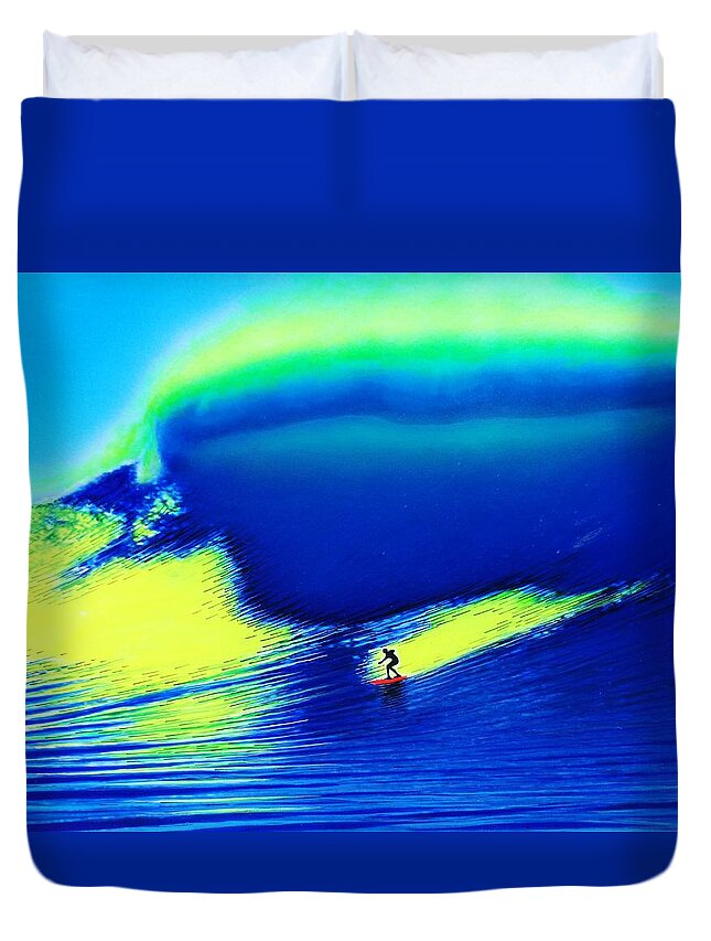 Surfing Duvet Cover featuring the painting Belharra France 2003 by John Kaelin