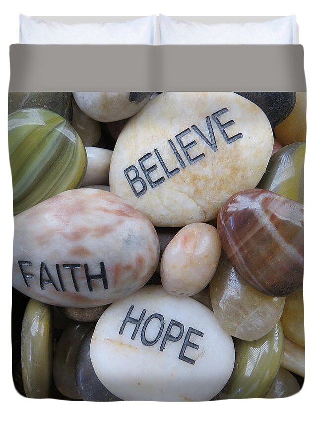 Photography Duvet Cover featuring the painting Believe Faith Hope by Soraya Silvestri