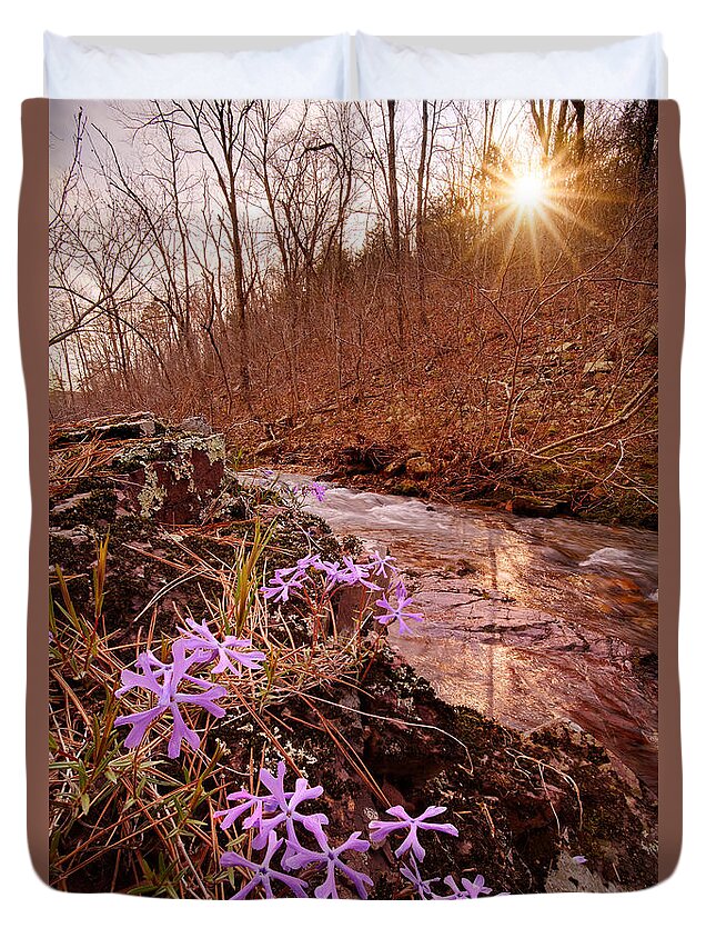 Flowers Duvet Cover featuring the photograph Bell Mountain Wilderness, Missouri. Shut-ins Creek Hike. by Robert Charity
