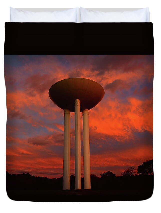 Bell Works Duvet Cover featuring the photograph Bell Works Transistor Water Tower by Raymond Salani III