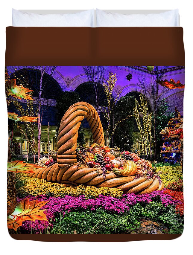 Bellagio Conservatory Duvet Cover featuring the photograph Bellagio Harvest Show Basket and Scarecrow 2016 by Aloha Art
