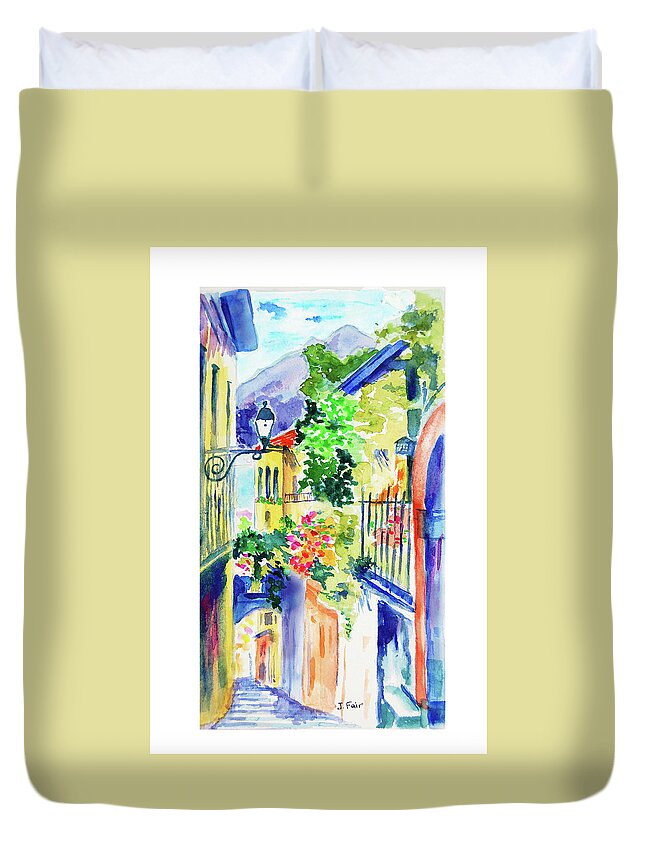Italy Duvet Cover featuring the painting Bellagio on Lake Como by Jerry Fair