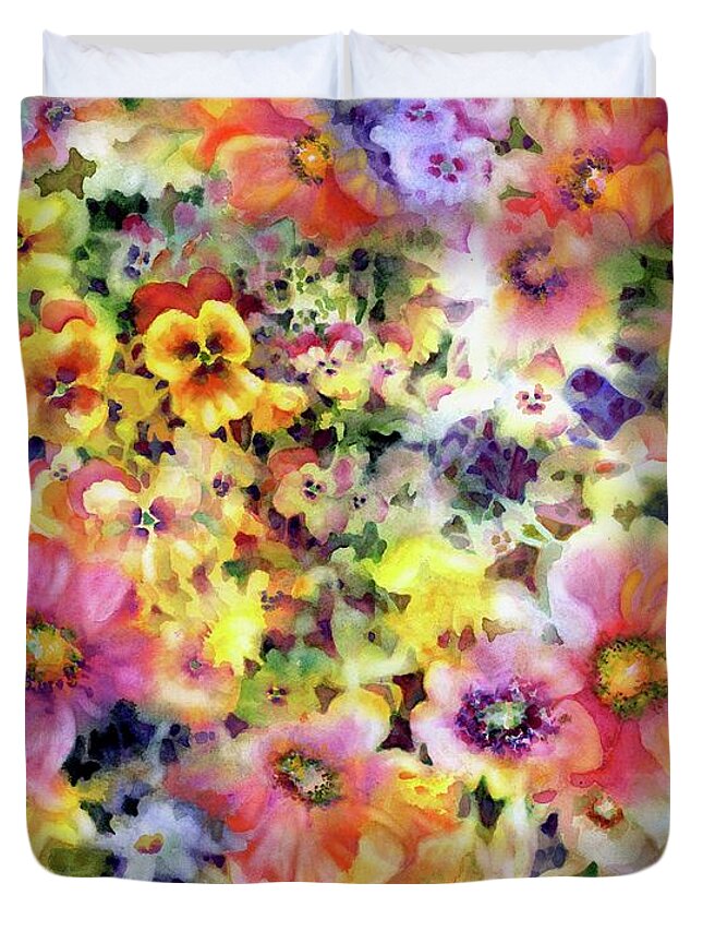 Watercolor Duvet Cover featuring the painting Belle Fleurs I by Ann Nicholson
