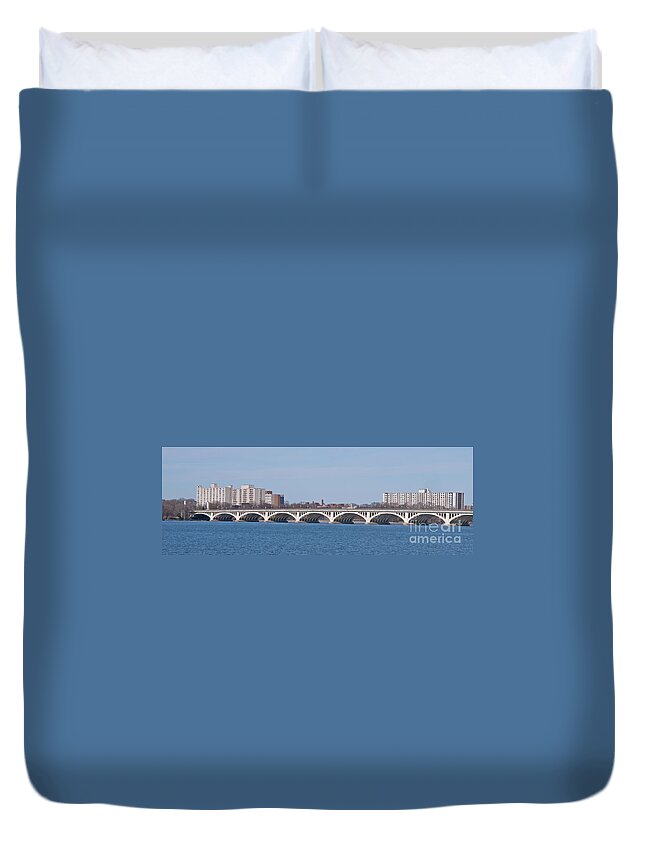 Bridge Duvet Cover featuring the photograph Belle Isle Bridge Panorama wide by Ann Horn