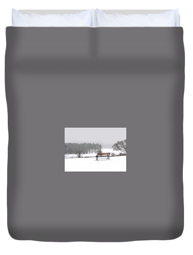 Wall Decor Duvet Cover featuring the photograph Bench in Snow by Coke Mattingly