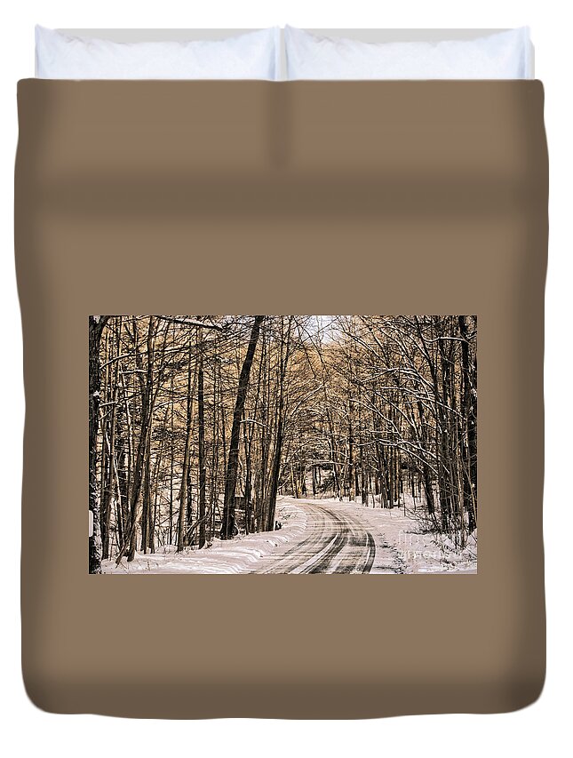 Winter Duvet Cover featuring the photograph Bend in the Road by Onedayoneimage Photography