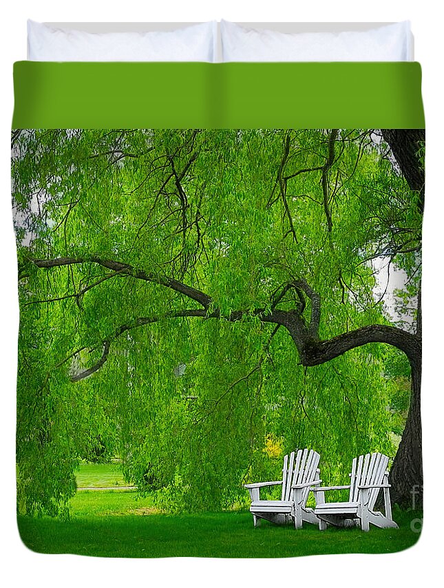 Weeping Willow Duvet Cover featuring the photograph Beneath The Willow by Carol Randall