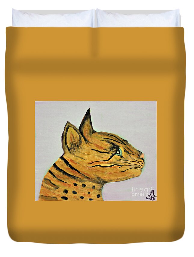 Bengal Cat Duvet Cover featuring the painting Bengal Cat by Mindy Bench