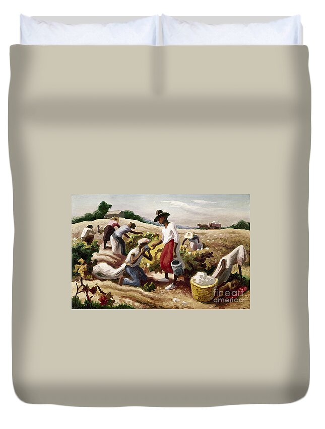 1945 Duvet Cover featuring the painting Field Workers, 1945 by Thomas Hart Benton
