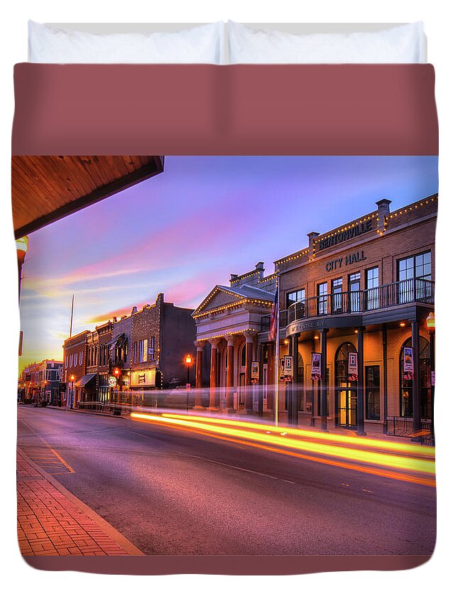 Bentonville Skyline Duvet Cover featuring the photograph Bentonville Arkansas Skyline Sunrise by Gregory Ballos