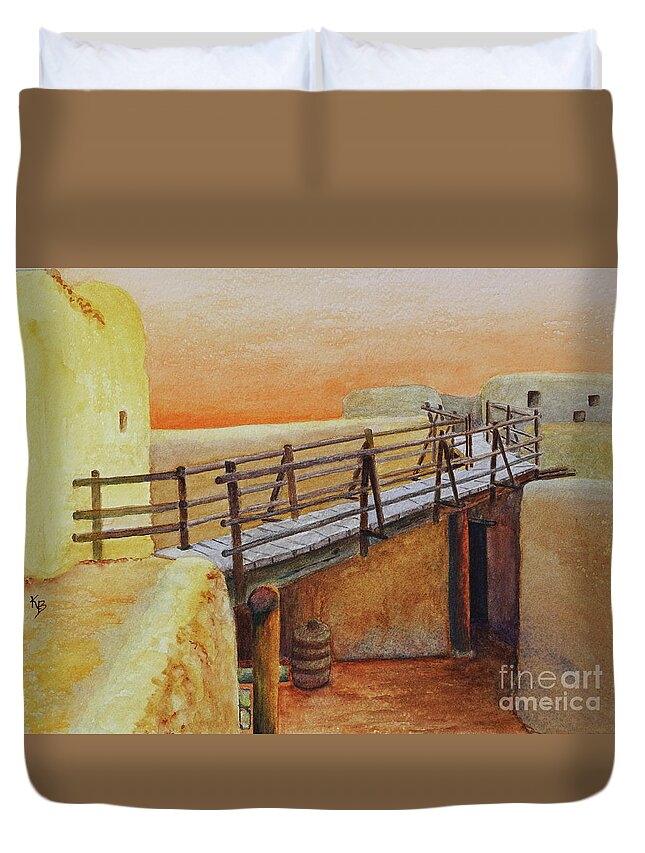 Bent's Fort Duvet Cover featuring the painting Bent's Old Fort by Karen Fleschler