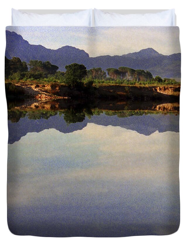 River Duvet Cover featuring the digital art Berg River Reflections by Vincent Franco