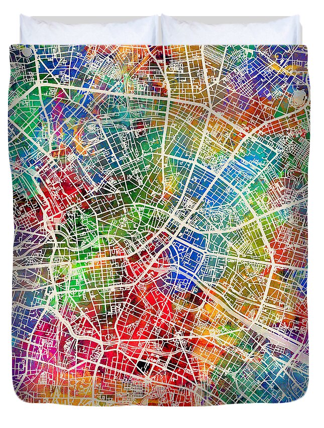 Berlin Duvet Cover featuring the digital art Berlin Germany City Map by Michael Tompsett