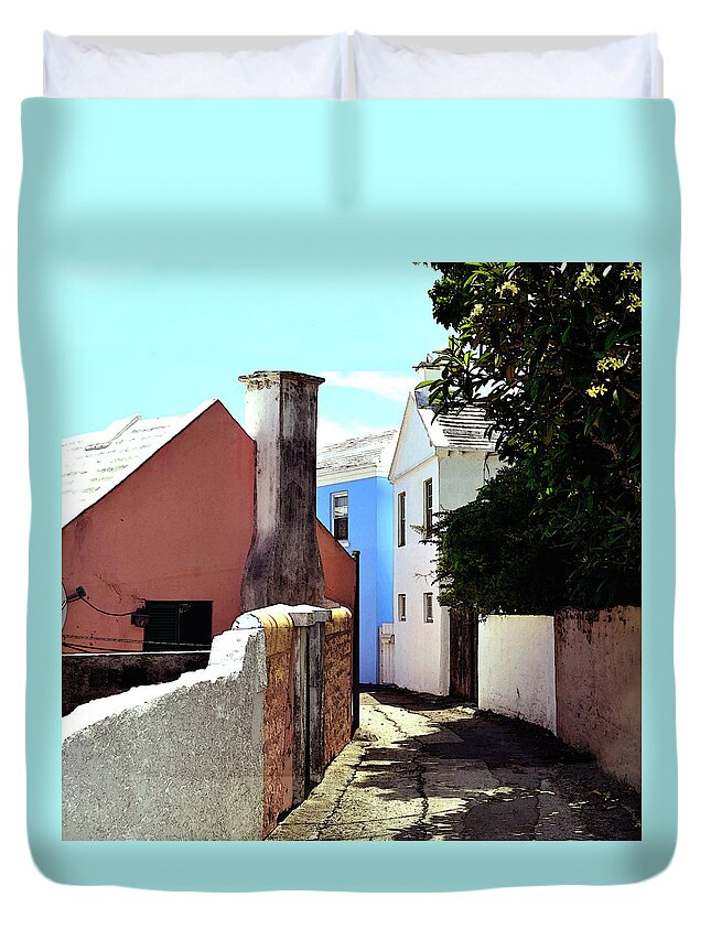 Bermuda Duvet Cover featuring the photograph Bermuda Backstreet by Richard Ortolano